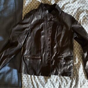 All Saints Dark Brown Leather Jacket